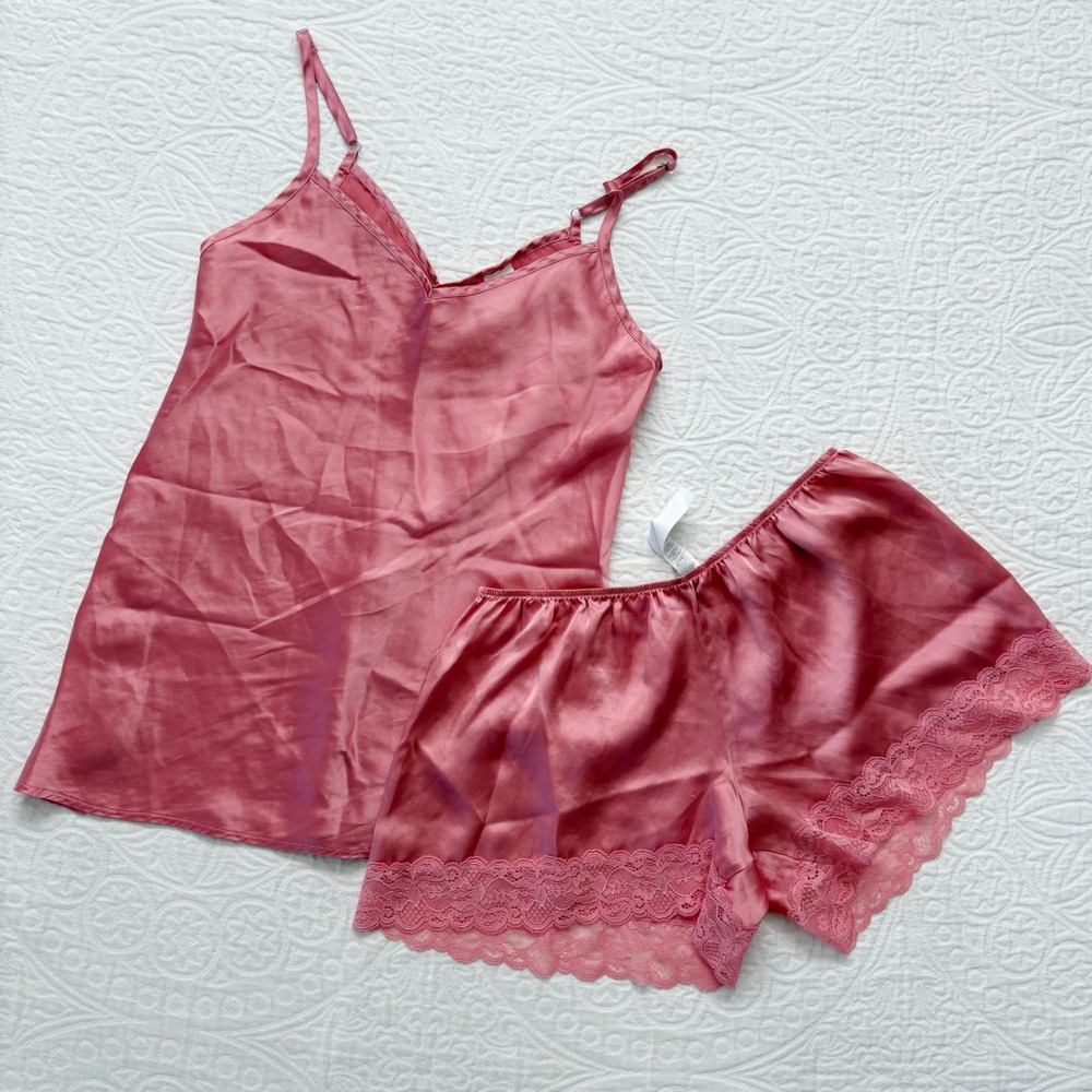 Intimissimi 100% Silk Sleepwear Set - V-Neck Cami and‎ Lace Trim Shorts (Sz S)